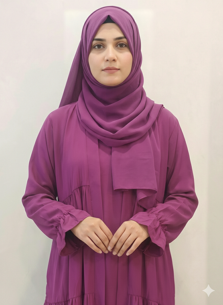 Elegant Plum Tiered Abaya – Premium Modest Wear for Women