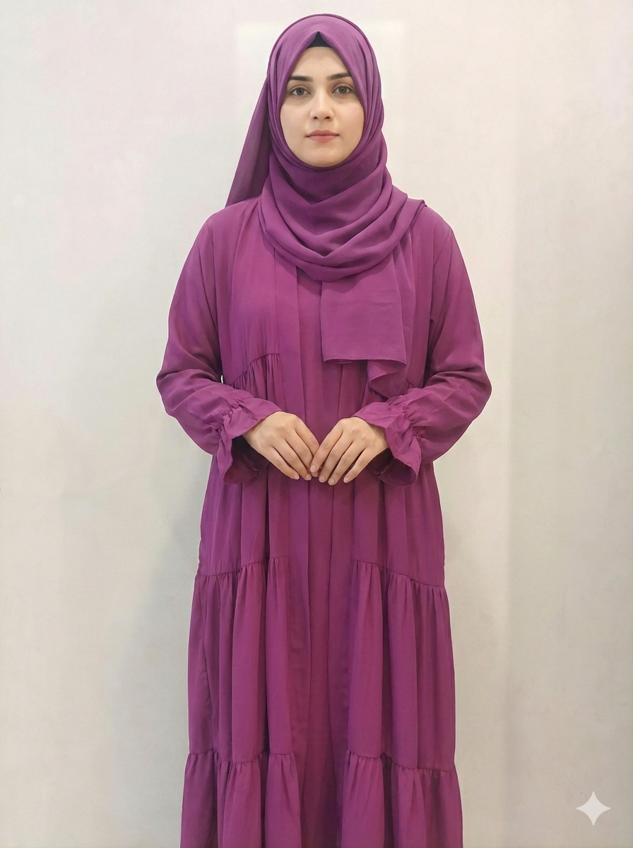 Elegant Plum Tiered Abaya – Premium Modest Wear for Women